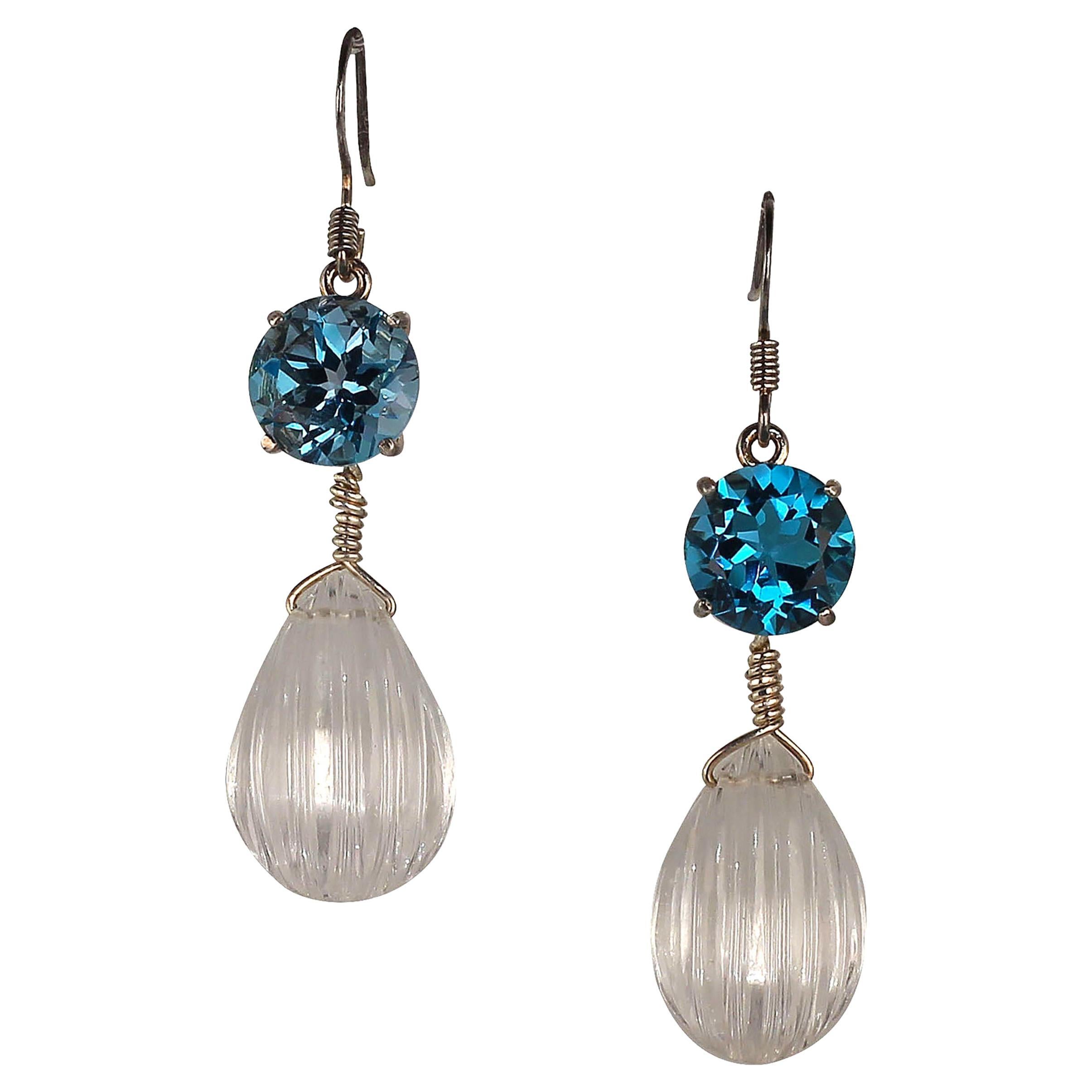 AJD Sparkling Blue Topaz and Quartz Crystal Earrings    Great Gift!!
