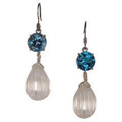 AJD Sparkling Blue Topaz and Quartz Crystal Earrings    Great Gift!!