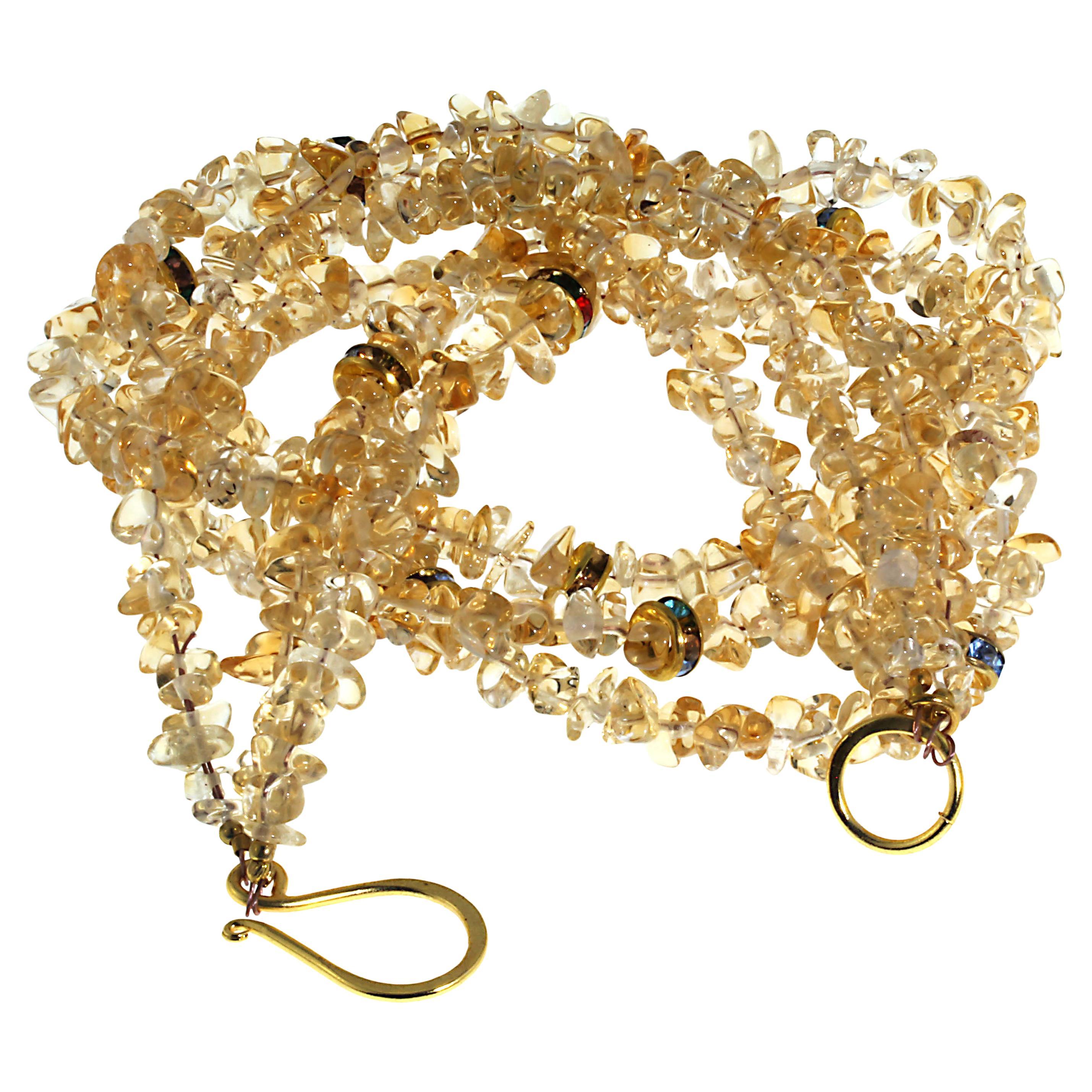 AJD 18 Inch Three-Strand Necklace of Citrine with Crystal Rondelles 