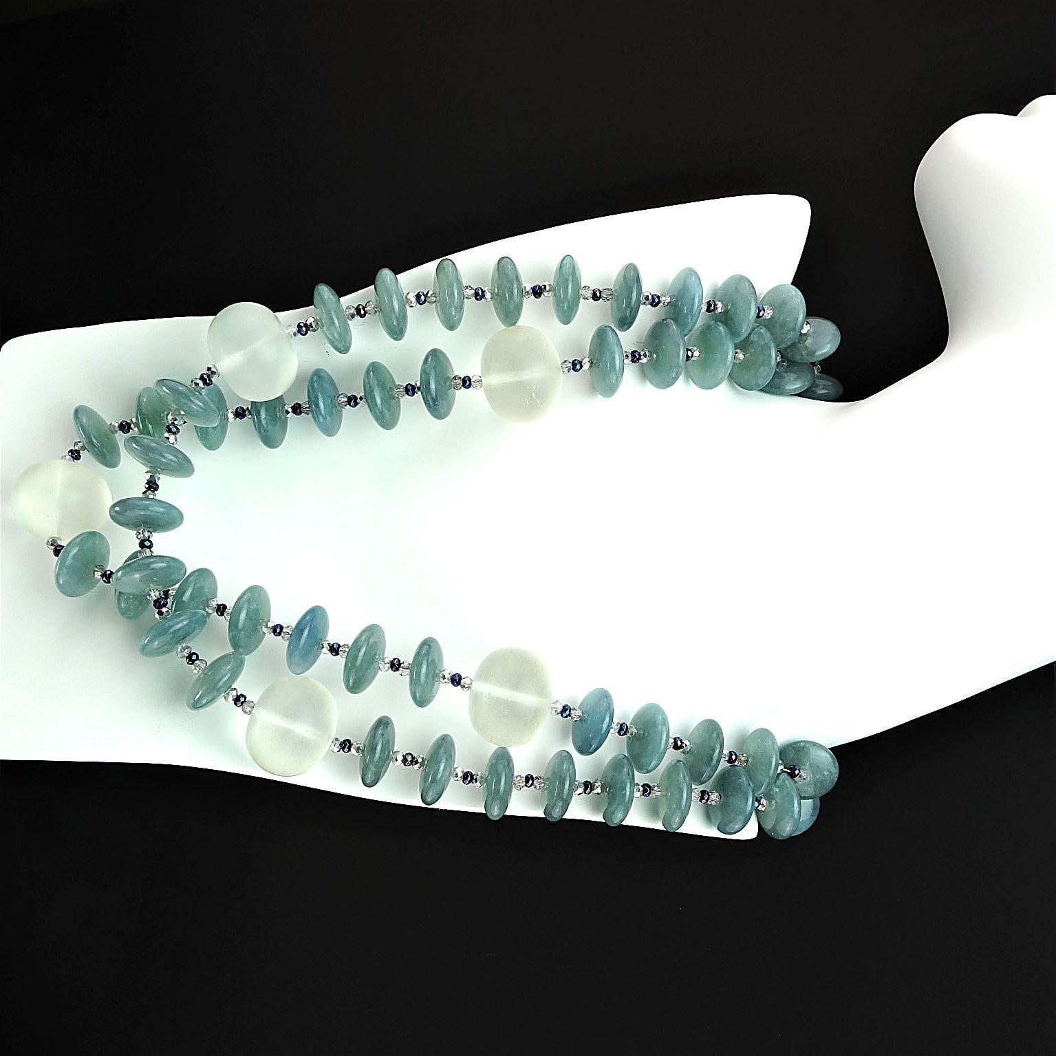 Artisan AJD 20 Inch Necklace of Aquamarine Accented with Frosted Quartz March Birthstone