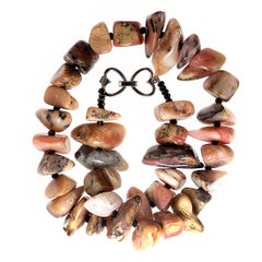 AJD Necklace of Highly Polished Pink Peruvian Opal Nuggets and Black Spinel