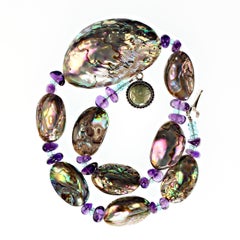AJD Iridescent Paua Shell Short Necklace Accented with Amethyst and Apatite