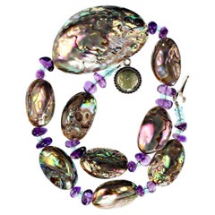 AJD Iridescent Paua Shell Short Necklace Accented with Amethyst and Apatite