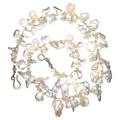 AJD  Iridescent White Keshi Pearl Necklace Citrine Accents June Birthstone