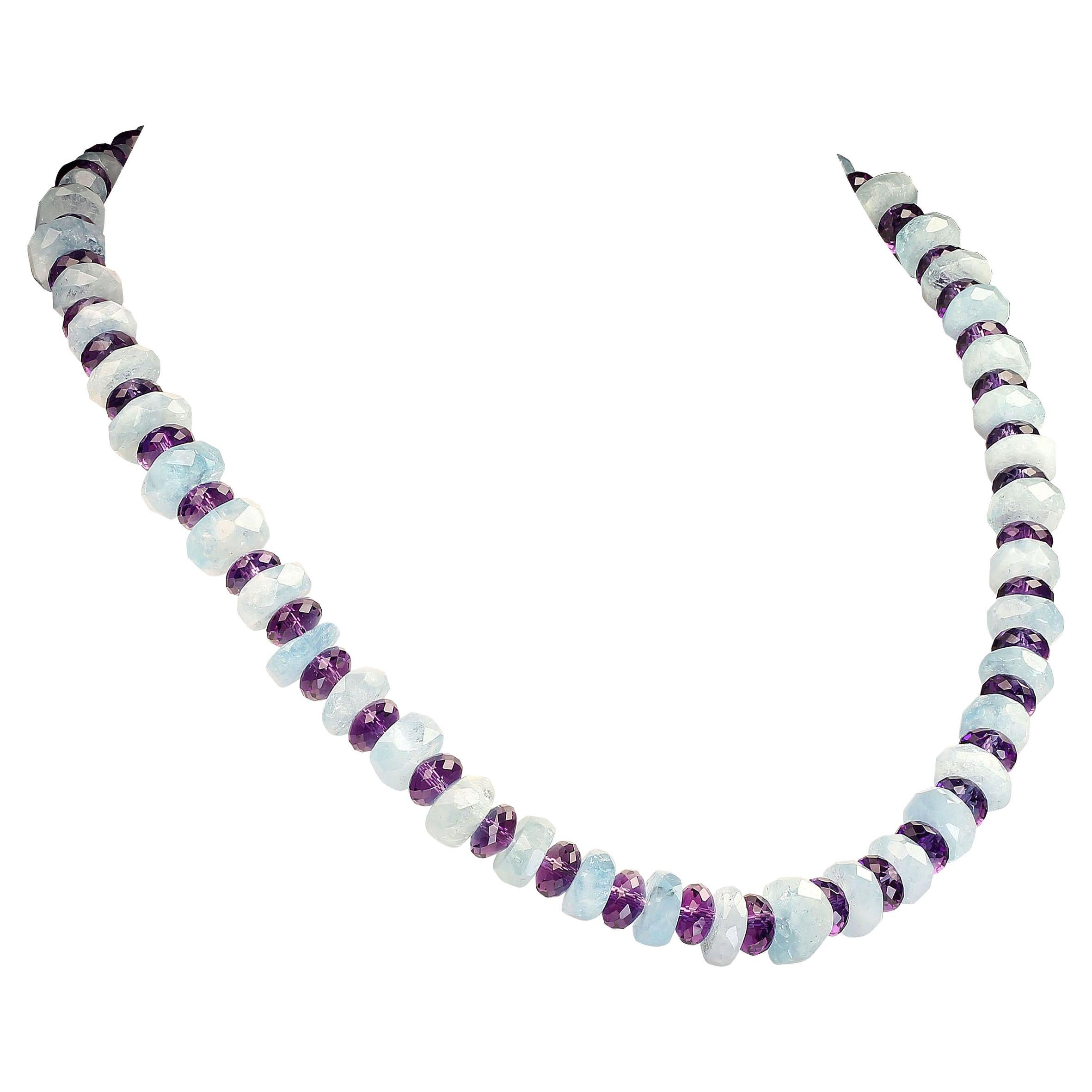 AJD 17 Inch Graduated Amethyst and Aquamarine Rondelle Necklace    