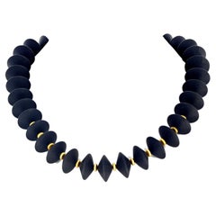 AJD Moderne elegante, abgerundete Cocktail-Halskette aus poliertem, natürlichem schwarzem Onyx 17 1/2"