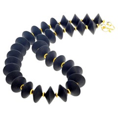 Modern Elegant Rounded Polished Natural Black Onyx 17 1/2" Cocktail Necklace