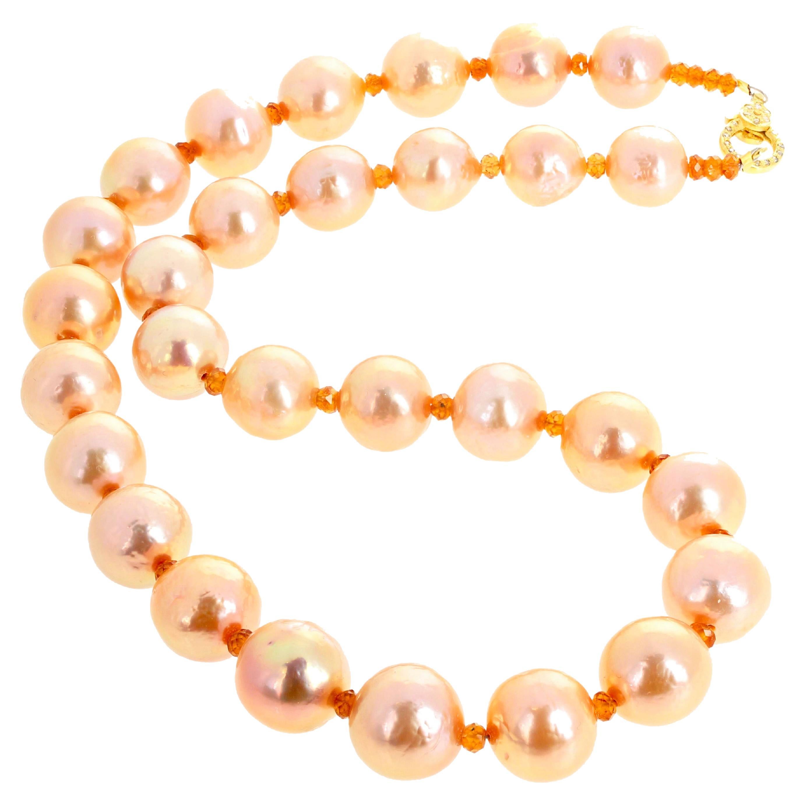 AJD RARE Peachy Glowing Ocean NATURAL Pearls Necklace & Matching Earrings Set