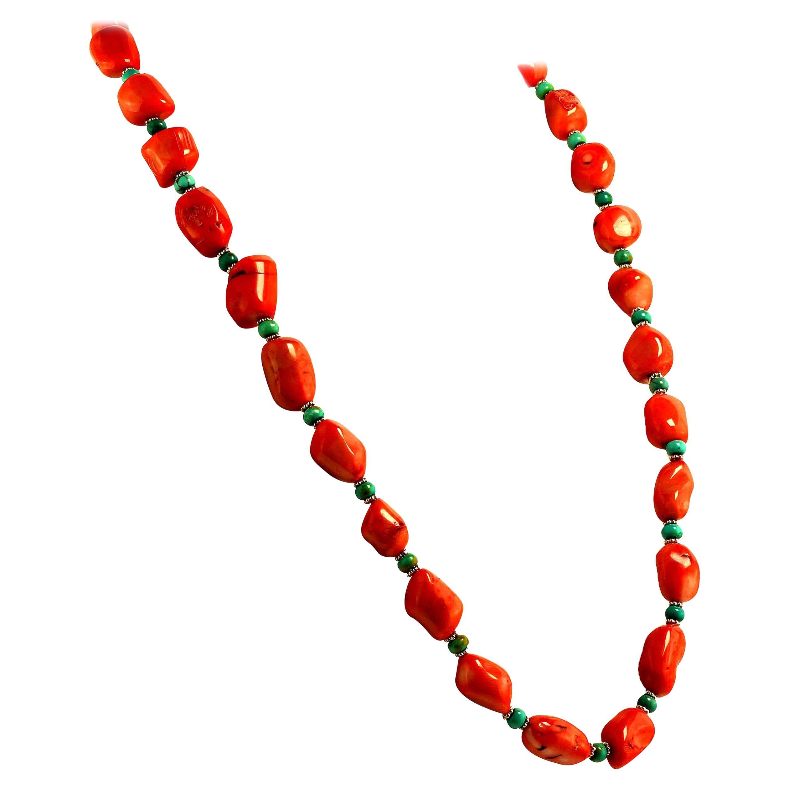 AJD Springtime Peach Coral and Turquoise Necklace