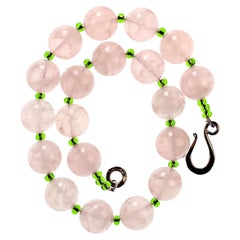 Vintage AJD Rose Quartz and Green Czech Bead 16 Inch Necklace