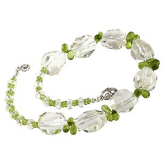AJD Sparkling Clear Quartz Crystal and Green Peridot Choker Necklace