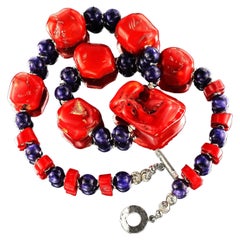 AJD Stunning Southwest Style Necklace of Coral and Purple Charoite