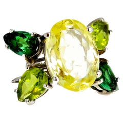 Rare Fiery Real Ambligonite & Exquisite Tourmalines 18Kt Gold Ring