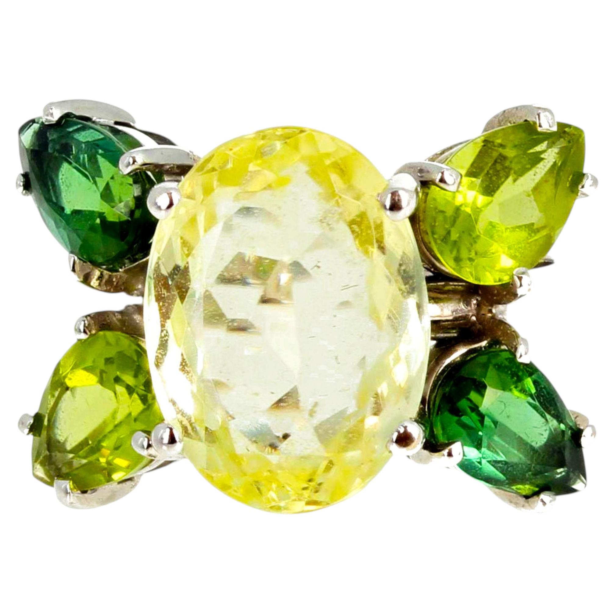 Rare Fiery Real Ambligonite & Exquisite Tourmalines 18Kt Gold Ring