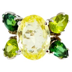 Rare Fiery Real Ambligonite & Exquisite Tourmalines 18Kt Gold Ring