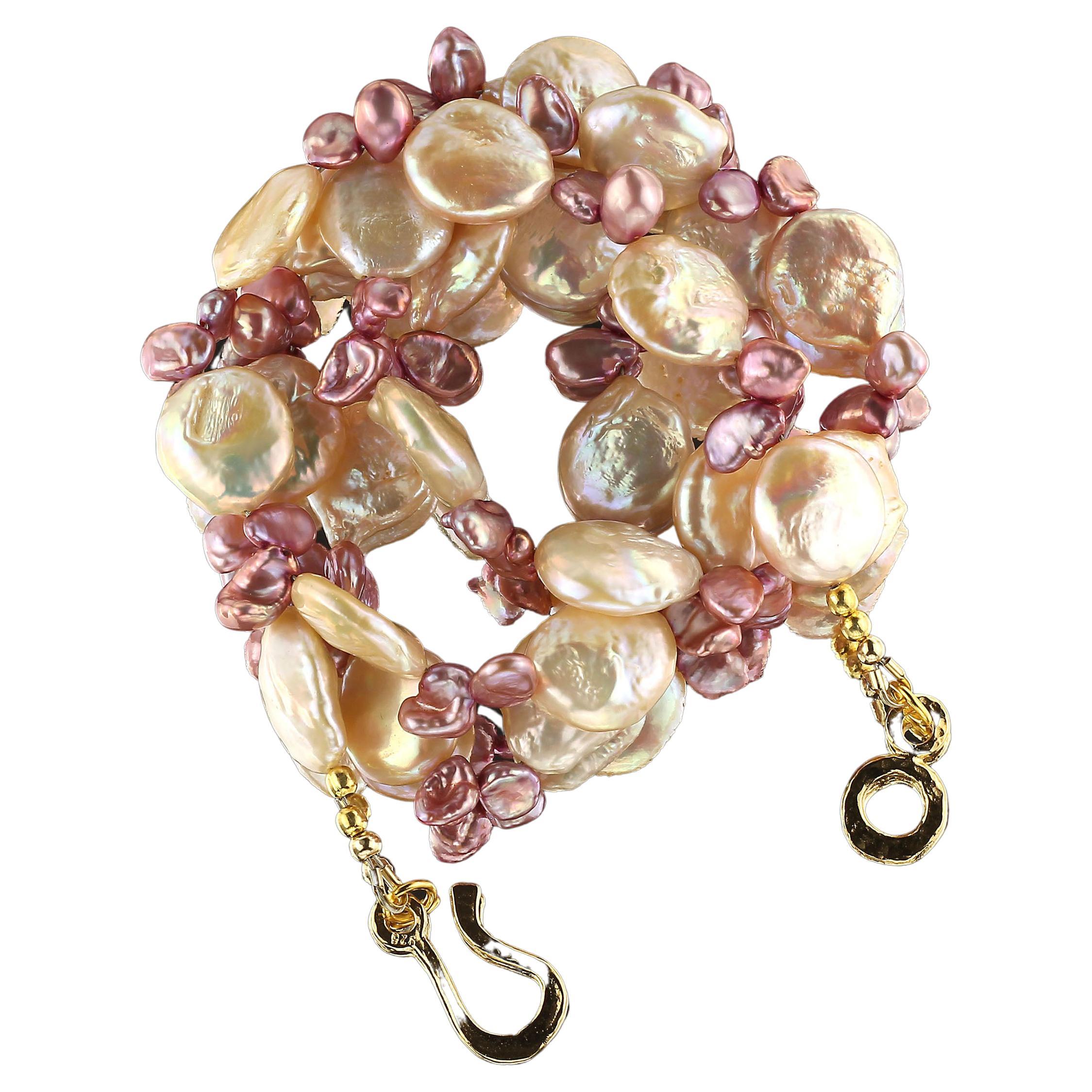 Halskette aus AJD Münzeperlen und Mauve Briolette-Perlen  Juni Geburtsstein  Tolles Geschenk!! für Damen oder Herren im Angebot