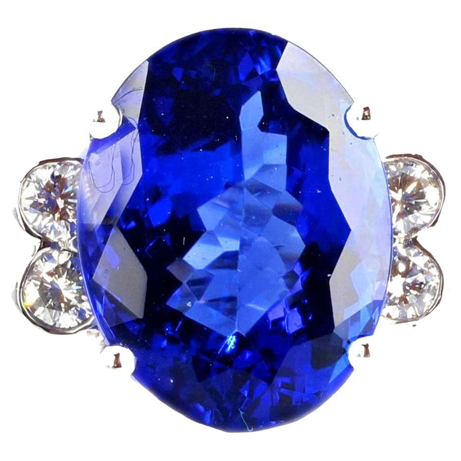 AJD ABSOLUTELY MAGNIFICENT 15.25Ct Tanzanite & Real Diamonds Gold Ring