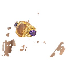 Splendido anello in oro giallo 18 carati con citrino e ametista da 26 carati