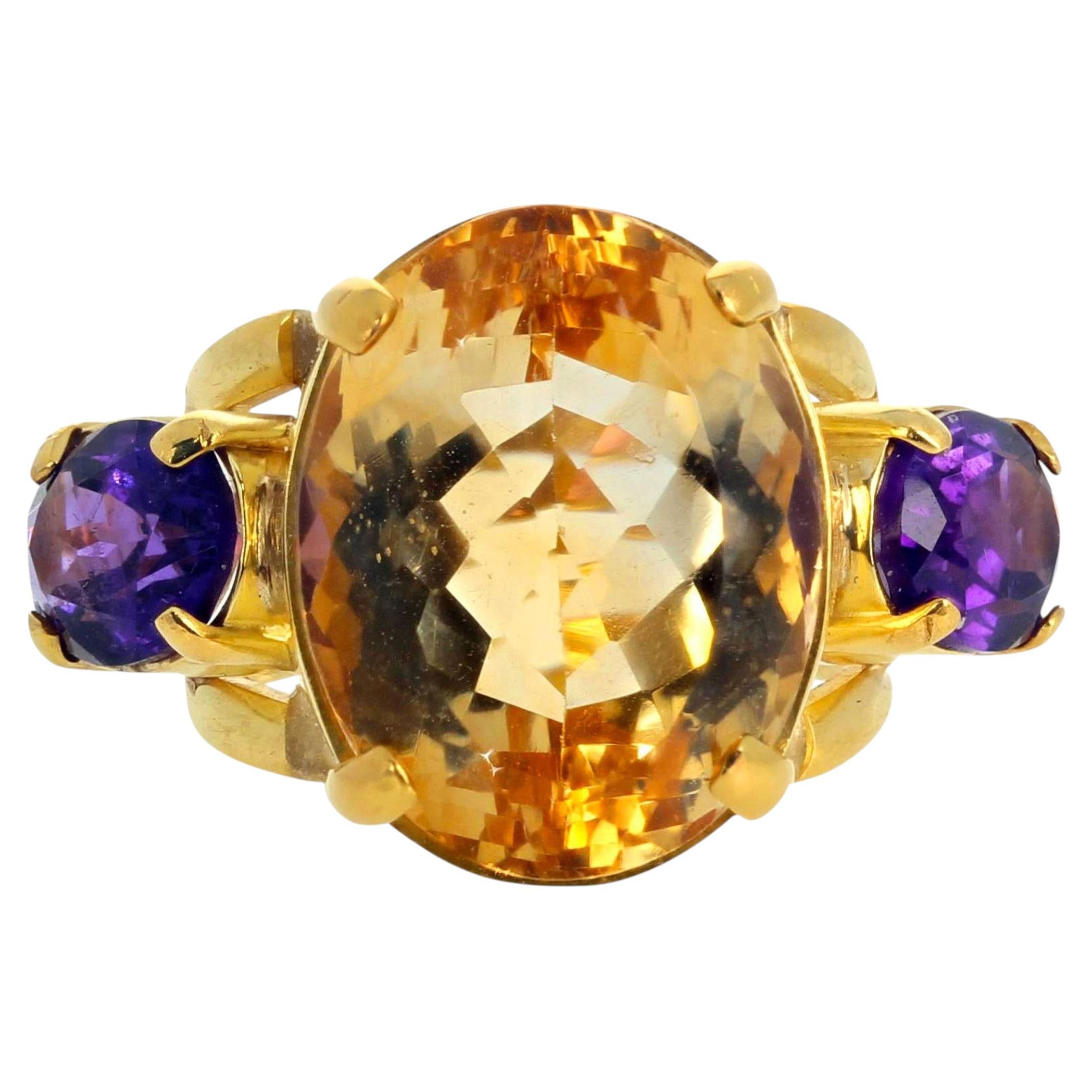 Herrlich schöne 26Ct Citrin & Amethyst beeindruckende 18K Gelbgold Ring