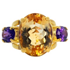 Gloriously Beautiful 26Ct Citrine & Amethyst Impressive 18K Yellow Gold Ring