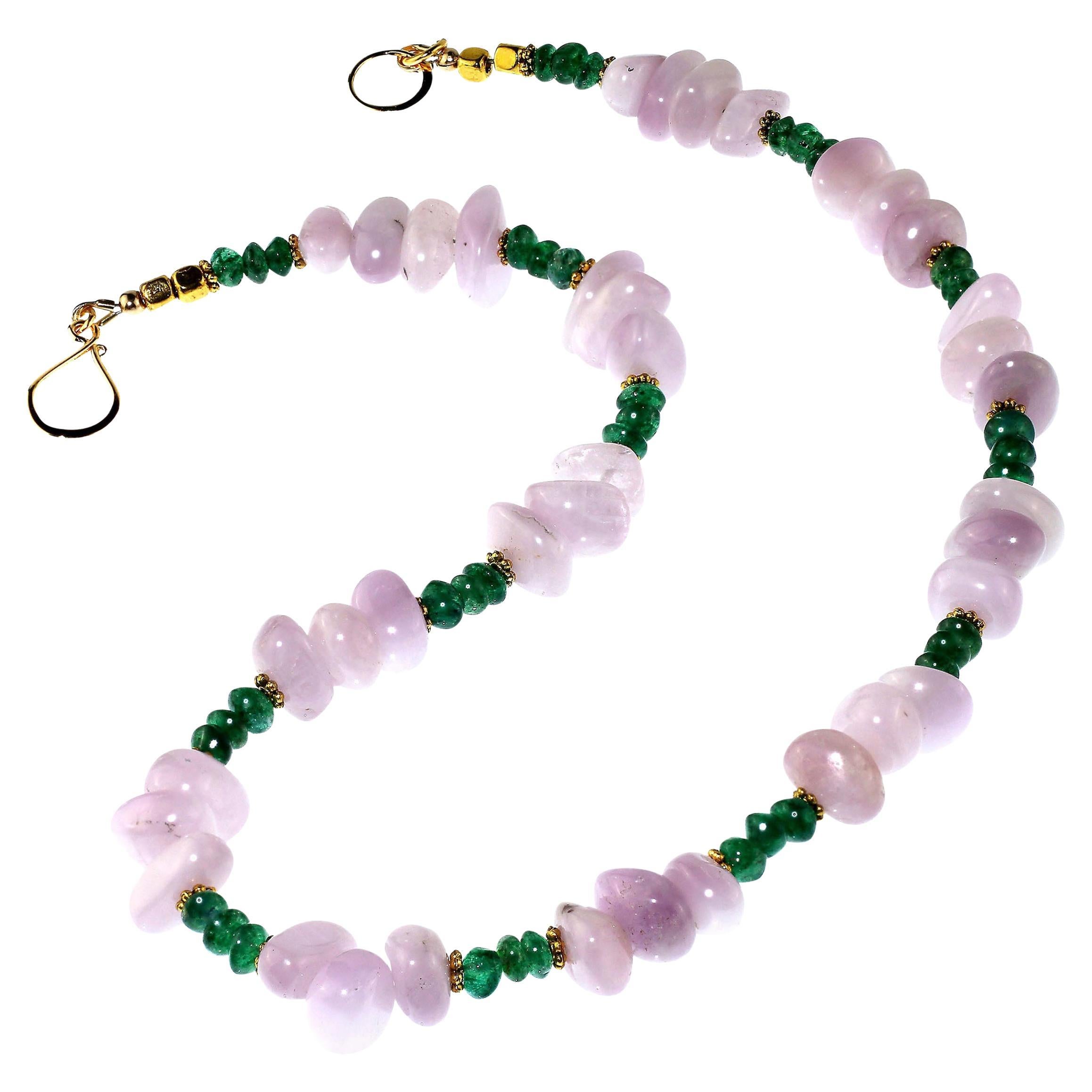Bead AJD Glowing Kunzite and Aventurine Necklace for Summer Fun For Sale