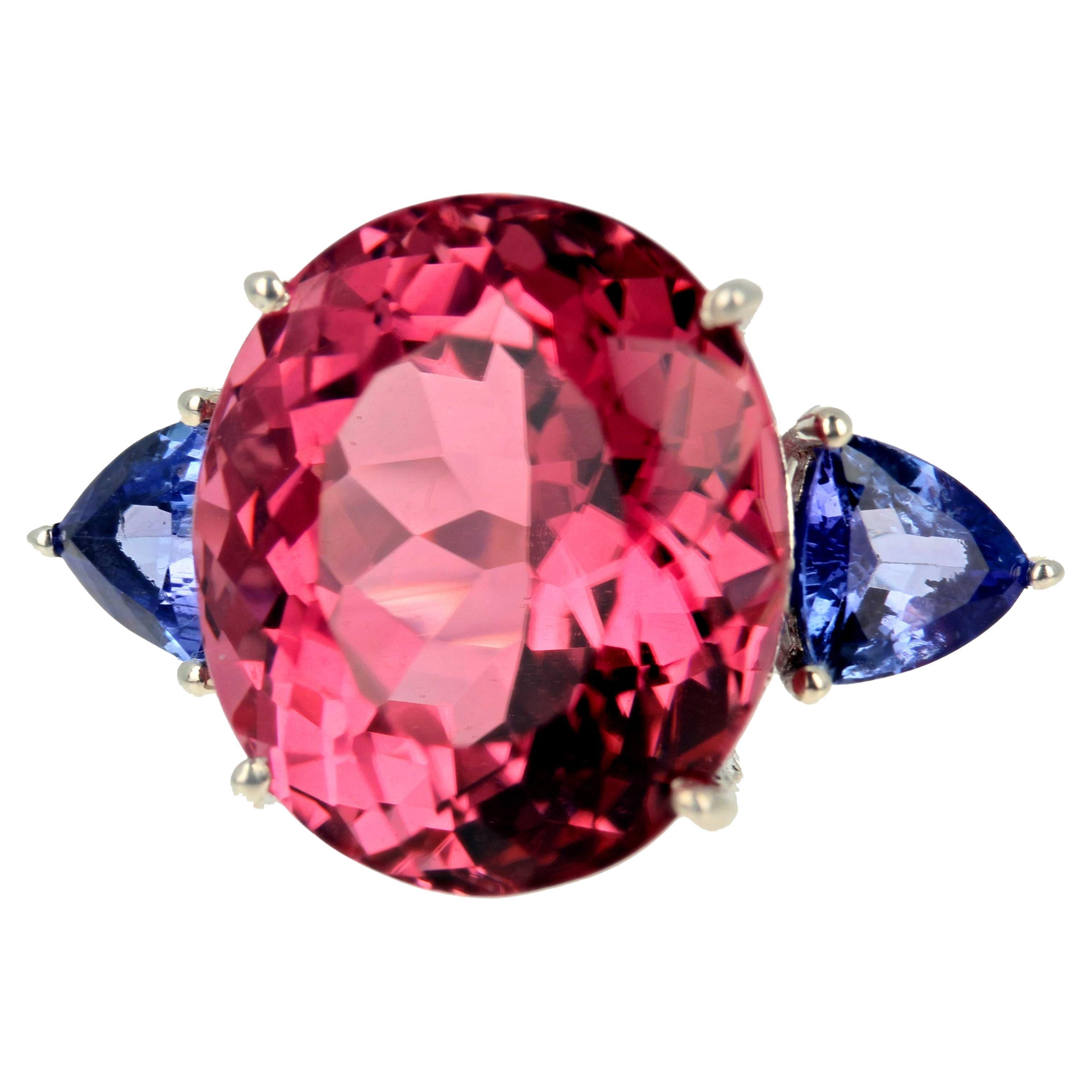 Anello AJD con tormalina e tanzanite di colore rosa intenso e sorprendente da 15,7 carati "senza inclusioni