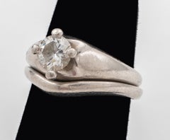 Bulgari Corona Platinum Wedding Ring Set, .52ct VVS2 Diamond, Italy