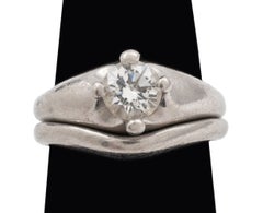 Bulgari Corona Platinum Wedding Ring Set, .52ct VVS2 Diamond, Italy