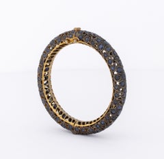 Indian Vintage Vermeil Silver Sapphire Hinged Bangle