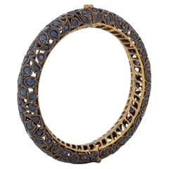 Indian Vintage Vermeil Silver Sapphire Hinged Bangle