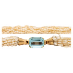 14K Gold Aquamarine Multi-Strand Pearl Necklace