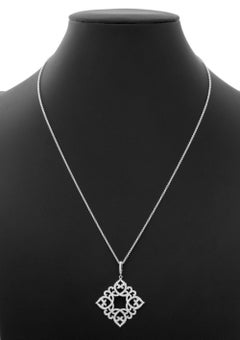 14K White Gold Diamond Pendant Necklace, 1.11ct Brilliant Cut, 20"