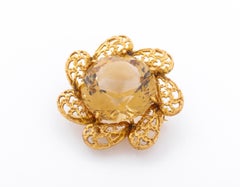 14K Yellow Gold Floral Smoky Quartz Brooch, 34.40 Carats, Modern