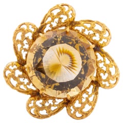 14K Yellow Gold Floral Smoky Quartz Brooch, 34.40 Carats, Modern