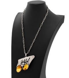 Modernist Sterling Silver Amber Pendant Necklace, 20th Century Design
