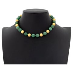 14K Yellow Gold Aventurine Bead Necklace, Modern Late 20th Century