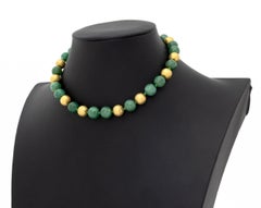 14K Yellow Gold Aventurine Bead Necklace, Modern Late 20th Century