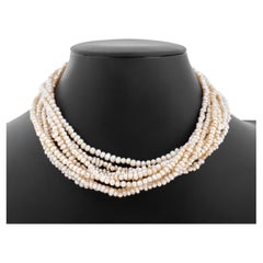 14K Gold Emerald and Diamond Multi-Strand Pearl Necklace