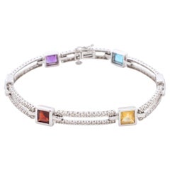 Armband aus 14-karätigem Weißgold mit Diamanten und mehrfarbigen Edelsteinen
