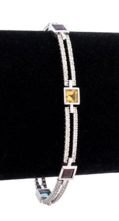 Armband aus 14-karätigem Weißgold mit Diamanten und mehrfarbigen Edelsteinen