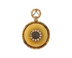Victorian 14K Yellow Gold Seed Pearl Memorial Locket Pendant, UK