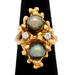 14K Yellow Gold Cultured Tahitian Pearl Diamond Ring