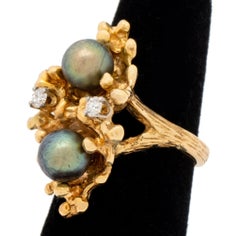 14K Yellow Gold Cultured Tahitian Pearl Diamond Ring