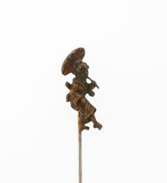 Antique Japonisme Geisha with Parasol 10K Gold Stick Pin