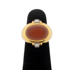 Boris LeBeau 18K Yellow Gold Carnelian Diamond Ring, Modernist Design