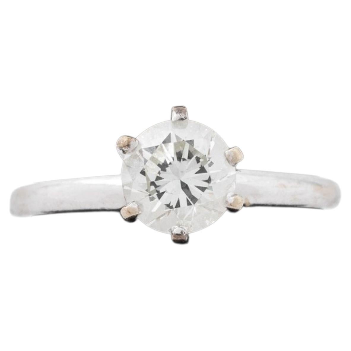 Modern 14K White Gold and Diamond Solitaire Engagement Ring