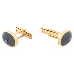 Modernist Bloodstone, Silver, and 14K Yellow Gold Cufflinks