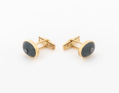 Modernist Bloodstone, Silver, and 14K Yellow Gold Cufflinks