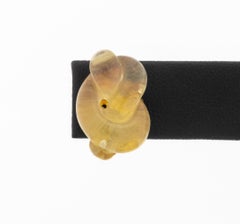 Infinity Knot Carved Glass and 18K Yellow Gold Earrings
