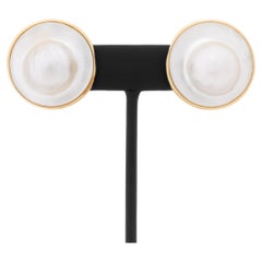 Modern Mabe Blister Pearl and 14K Yellow Gold Earrings